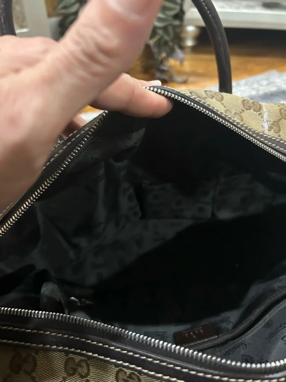 Gucci Boston Brown Tan GG Coated Canvas Shoulder Bag with Dark Brown Trim! - Picture 15 of 16